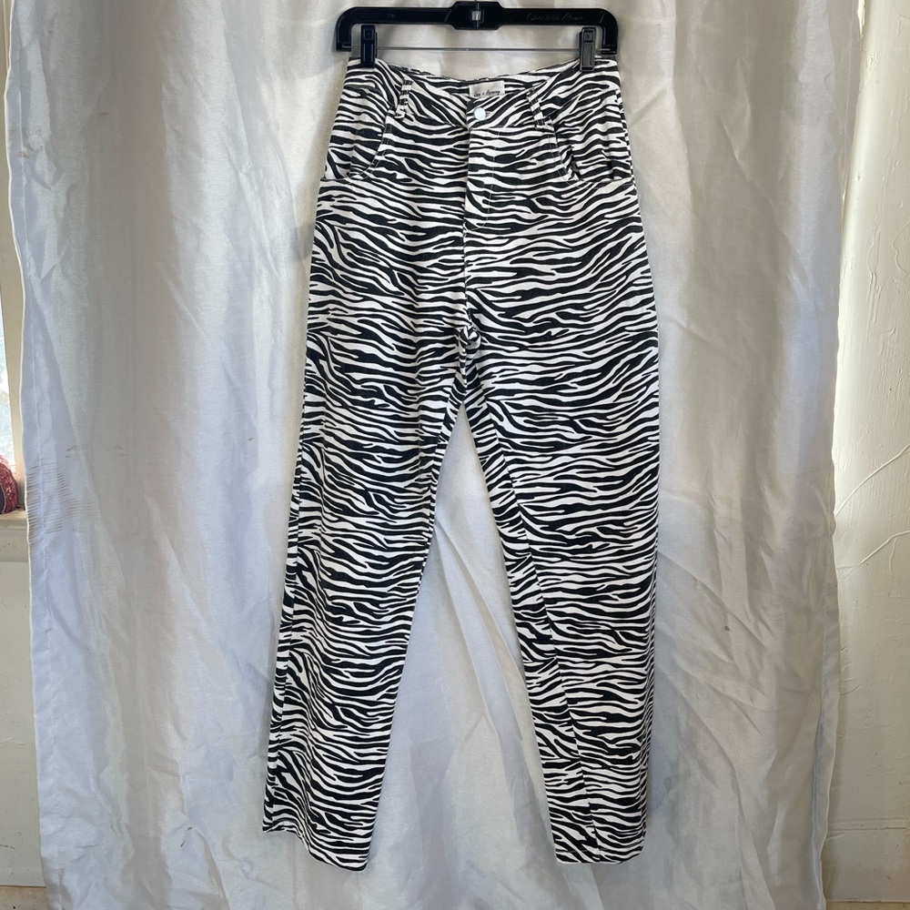 Retro Denim Jean Zebra Animal Print B & W Straight Leg Punk Rock Pants
